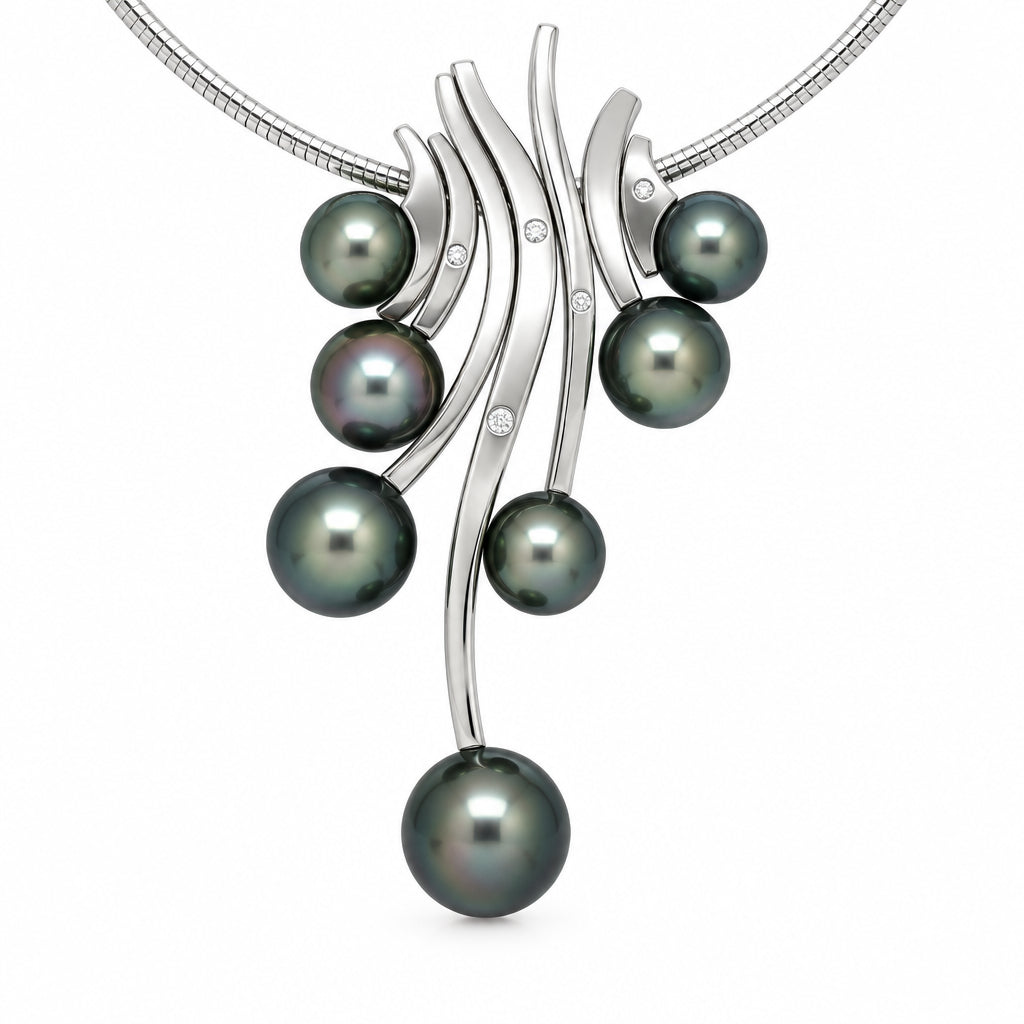 Diamond and Tahitian Pearl necklace in sterling silver, style N7157