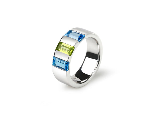 Blue Topaz and Peridot ring in sterling silver, style R2823