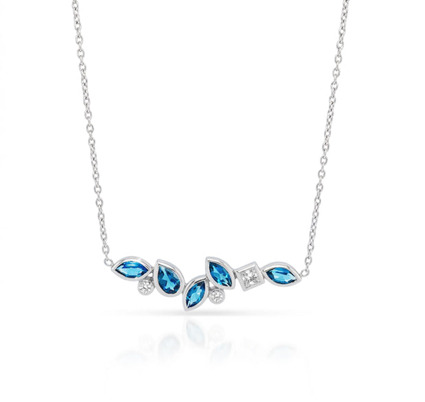 London Blue Topaz and White Topaz necklace in sterling silver, style N3448 - view 4