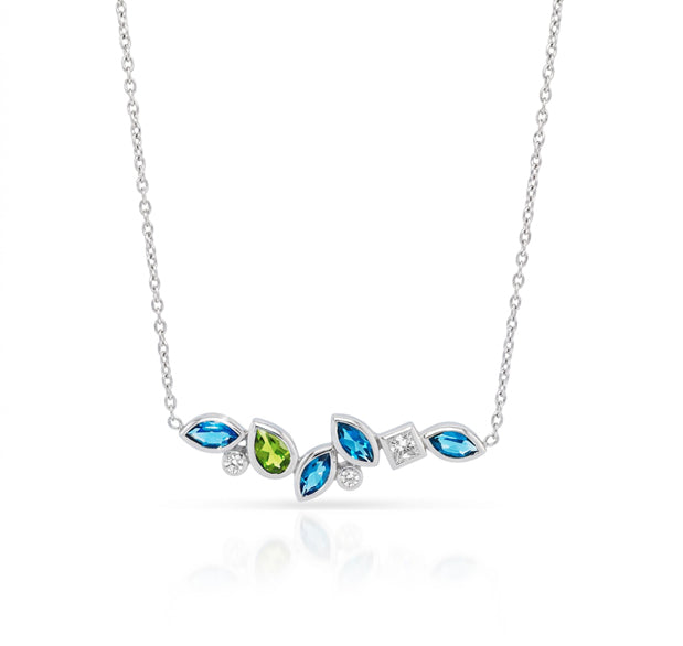 London Blue Topaz and White Topaz necklace in sterling silver, style N3448 - view 5