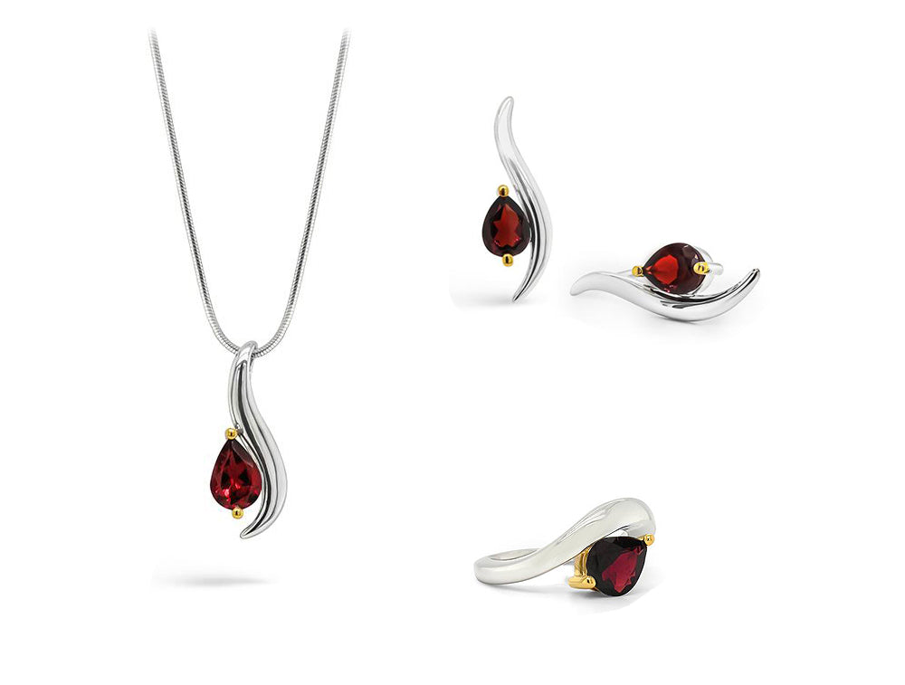 Garnet and London Blue Topaz jewelry set in sterling silver, style SET255 - view 3