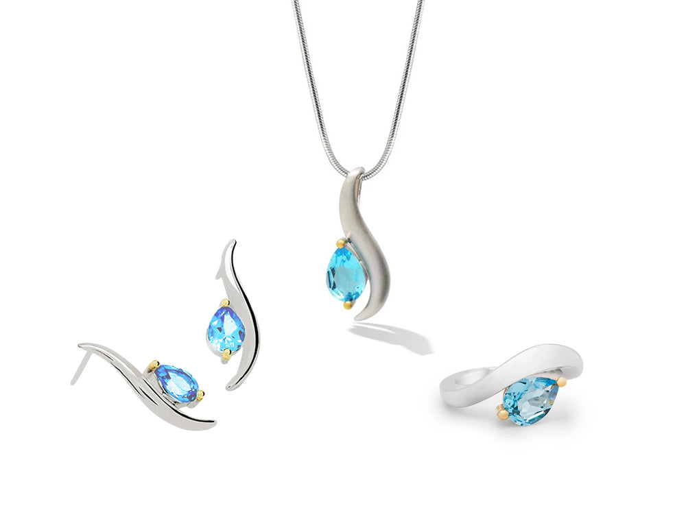 Garnet and London Blue Topaz jewelry set in sterling silver, style SET255