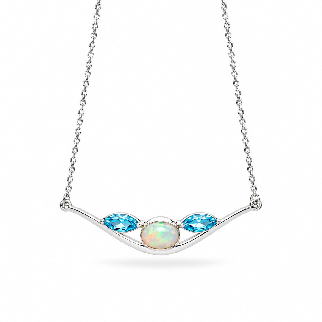 Opal and Blue Topaz necklace in sterling silver, style N3451 - view 2