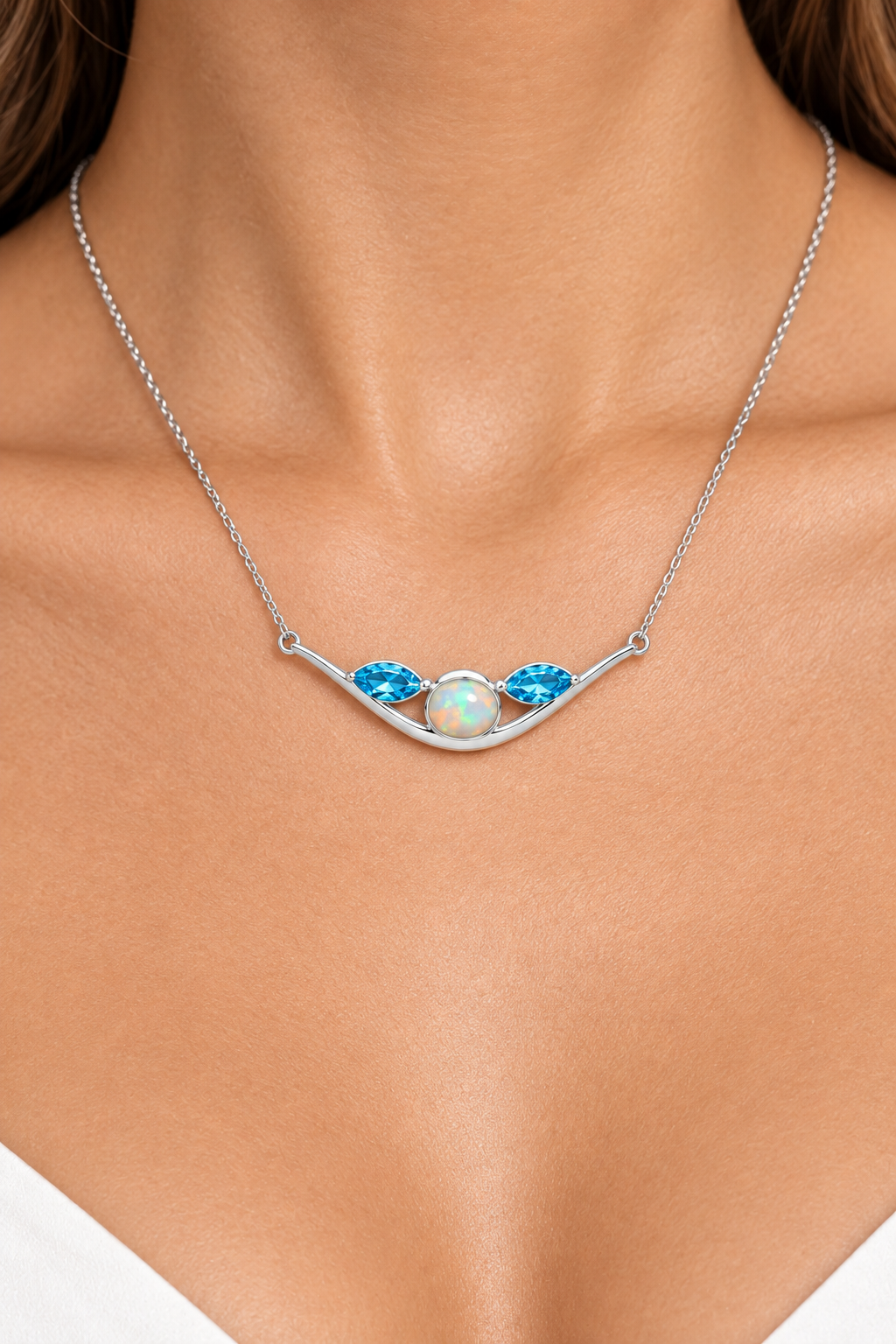 Multi Stone Necklace in 925 Sterling Silver | N3451 - view 2