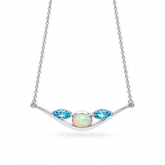 Opal and Blue Topaz necklace in sterling silver, style N3451 - view 2