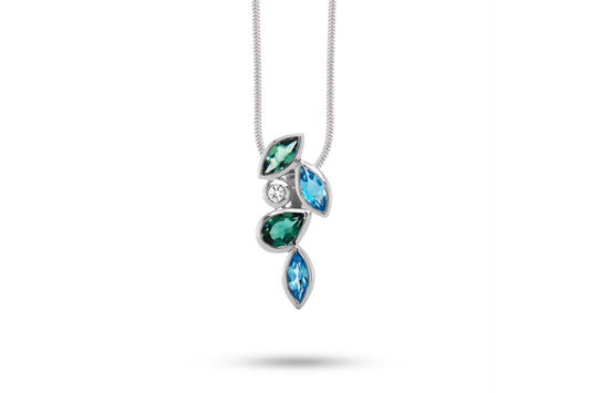Swiss Blue Topaz, Green Quartz and White Topaz pendant in sterling silver, style P3843