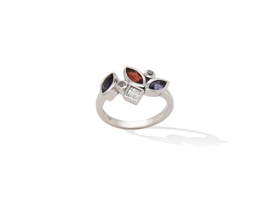 Multi Gemstone Ring R3922 - R3922 Garnet, Iolite w/White Topaz - Ring