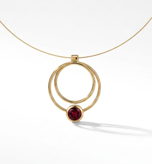 Double Circle Gemstone Pendant in 925 Sterling Silver | P6476