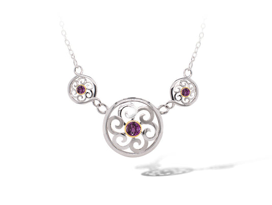 Spiral Gemstone Necklace N3326 - N3326 AMETHYST GOLD BEZELS - Necklace