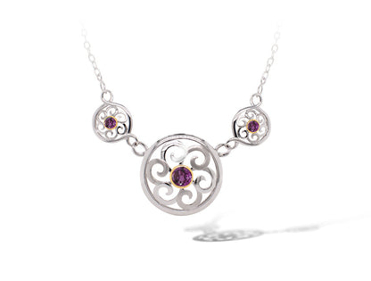 Garnet and Blue Topaz necklace in sterling silver, style N3326