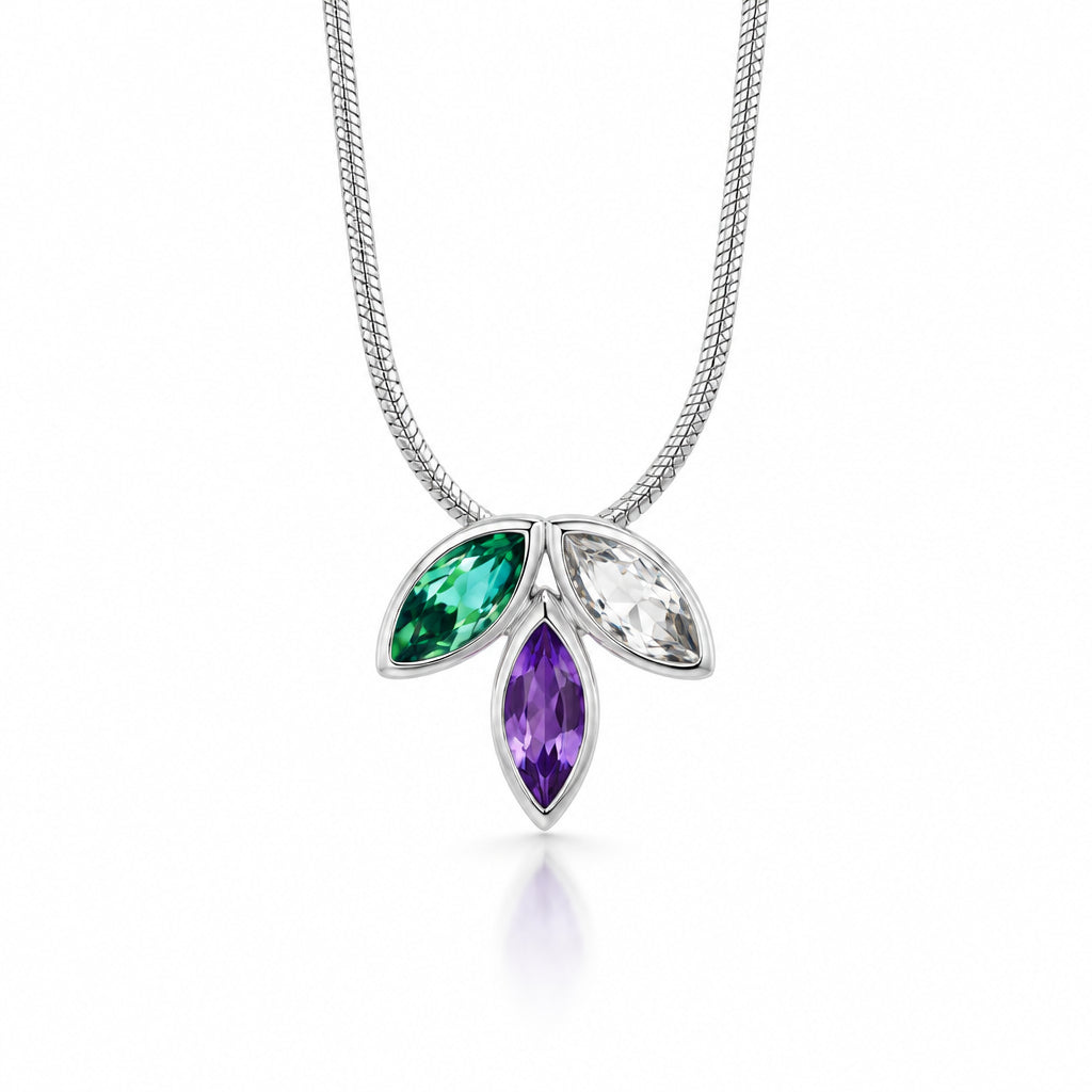 White Topaz, Amethyst and Green Quartz pendant in sterling silver, style P3842 - view 2