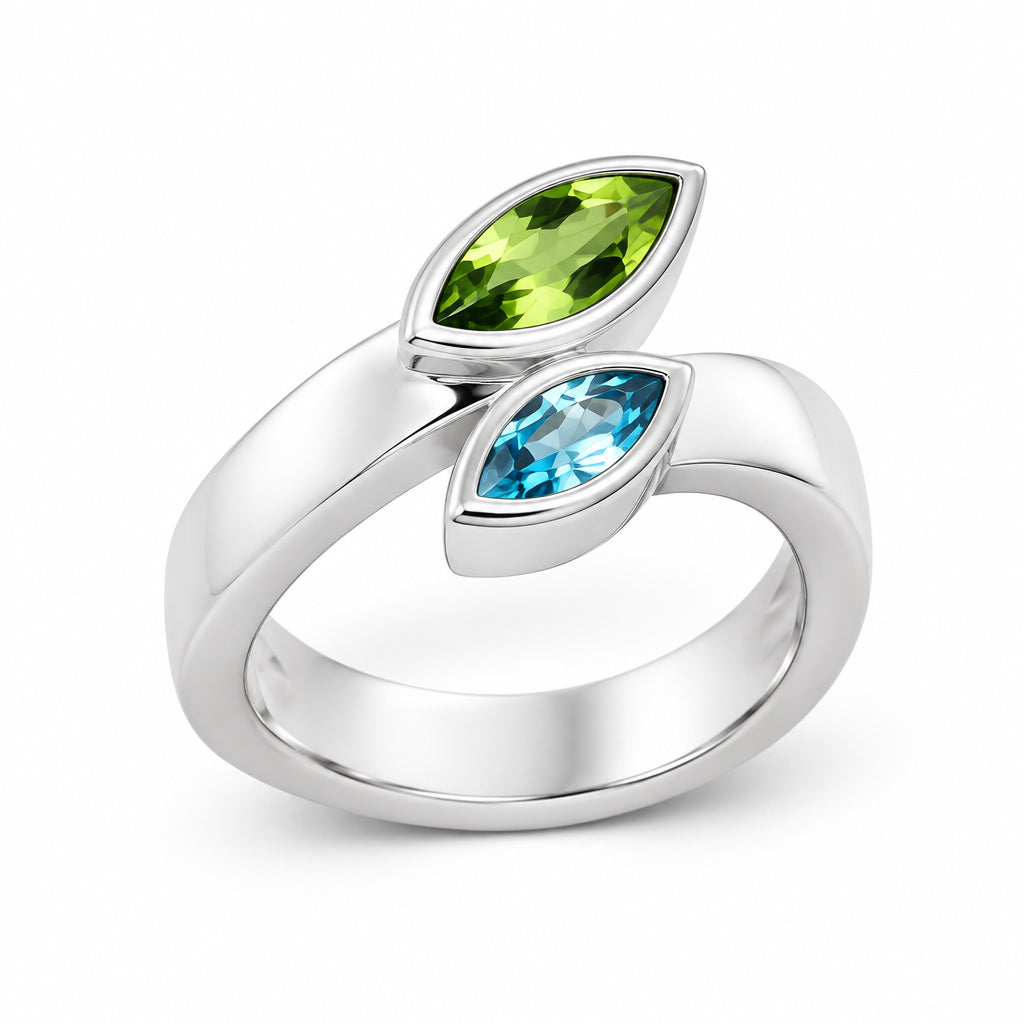 Blue Topaz and Peridot ring in sterling silver, style R3959 - view 3