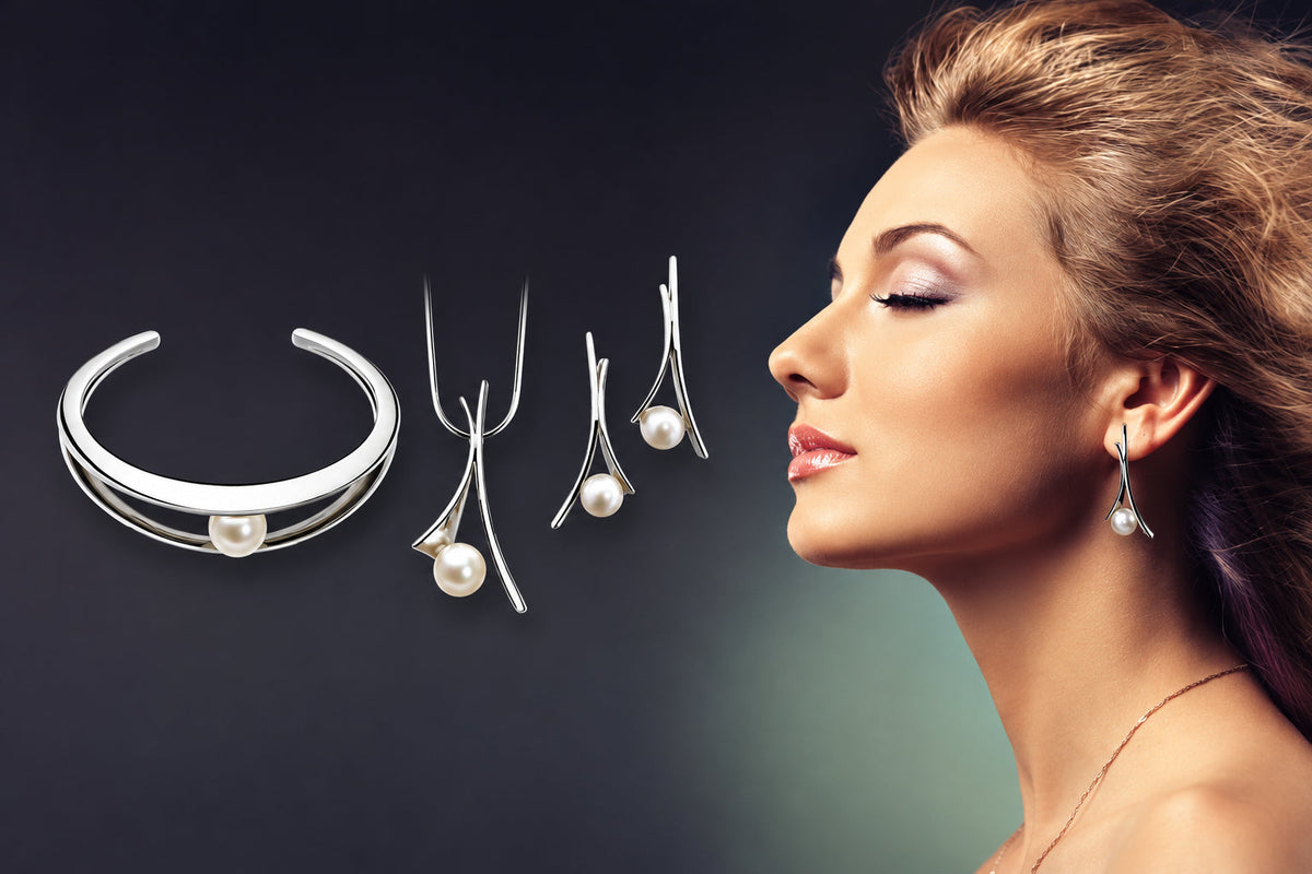 Pearl jewelry set in sterling silver - view 3