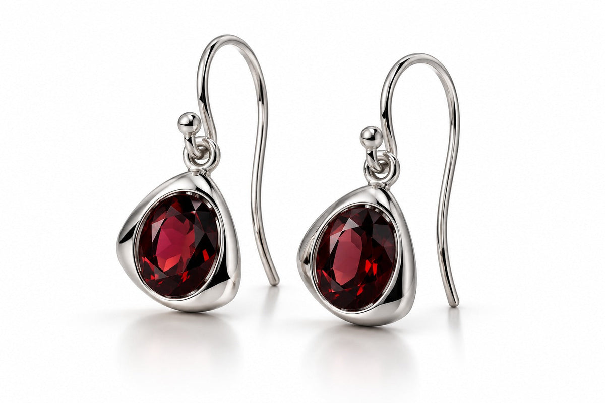Contemporary Oval Gemstone Earrings in 925 Sterling Silver | E9864 - view 2