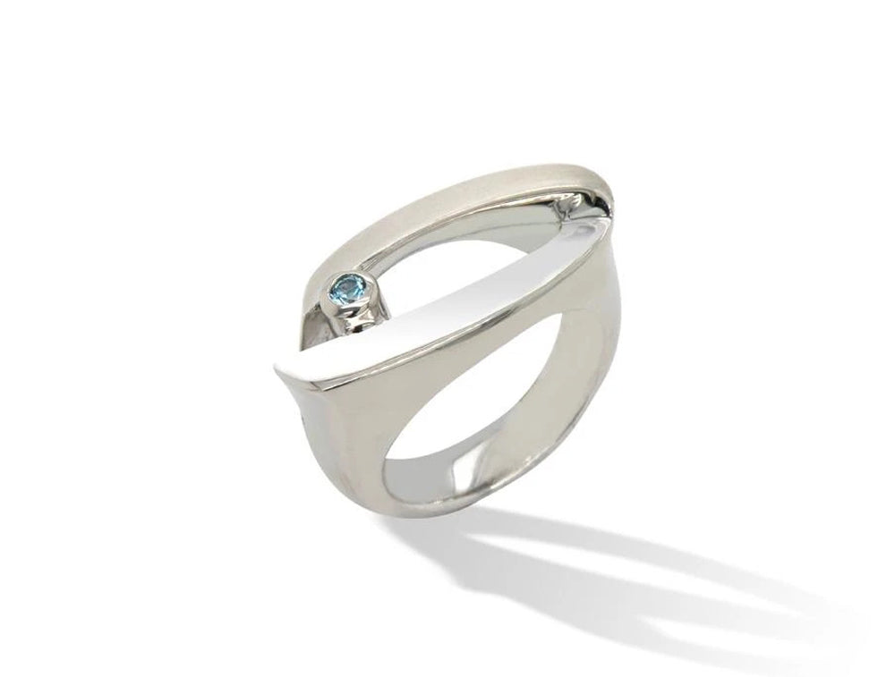 Blue Topaz and Garnet ring in sterling silver, style R2858 - view 2