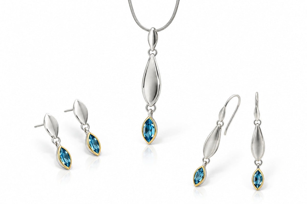 Amethyst and Blue Topaz jewelry set in sterling silver, style SET165
