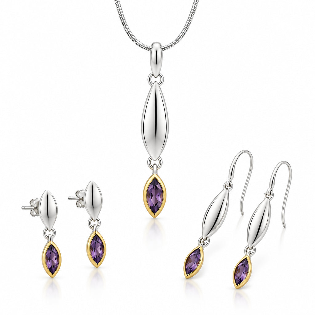 Amethyst and Blue Topaz jewelry set in sterling silver, style SET165 - view 2