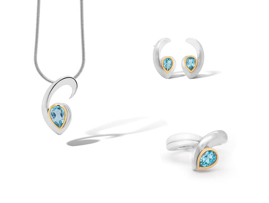 Blue Topaz jewelry set in sterling silver, style SET310