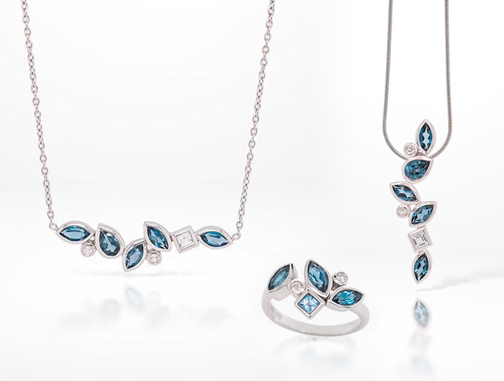 Blue Topaz and London Blue Topaz jewelry set in sterling silver, style SET433 - view 3