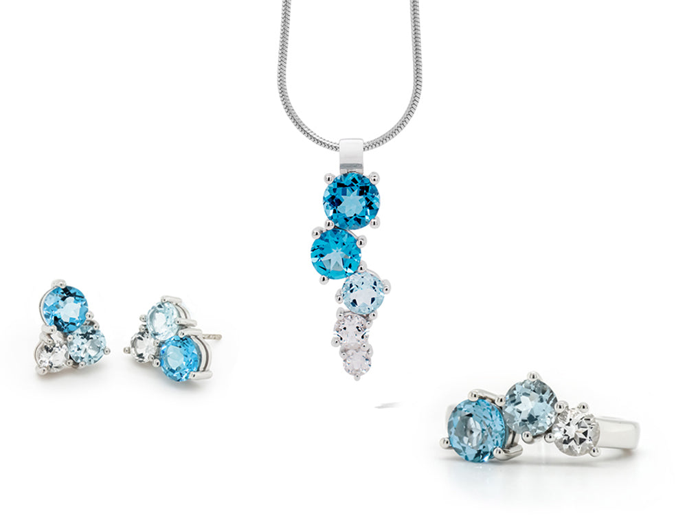 Blue Topaz jewelry set in sterling silver, style SET430