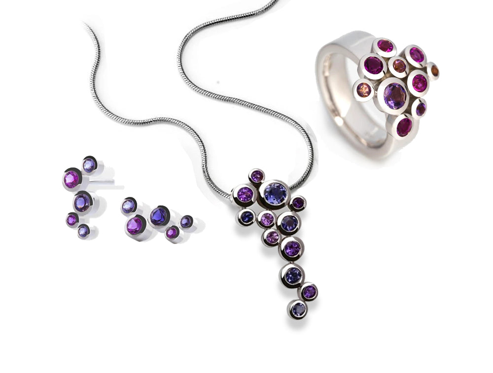 Amethyst and Blue Topaz jewelry set in sterling silver - view 2