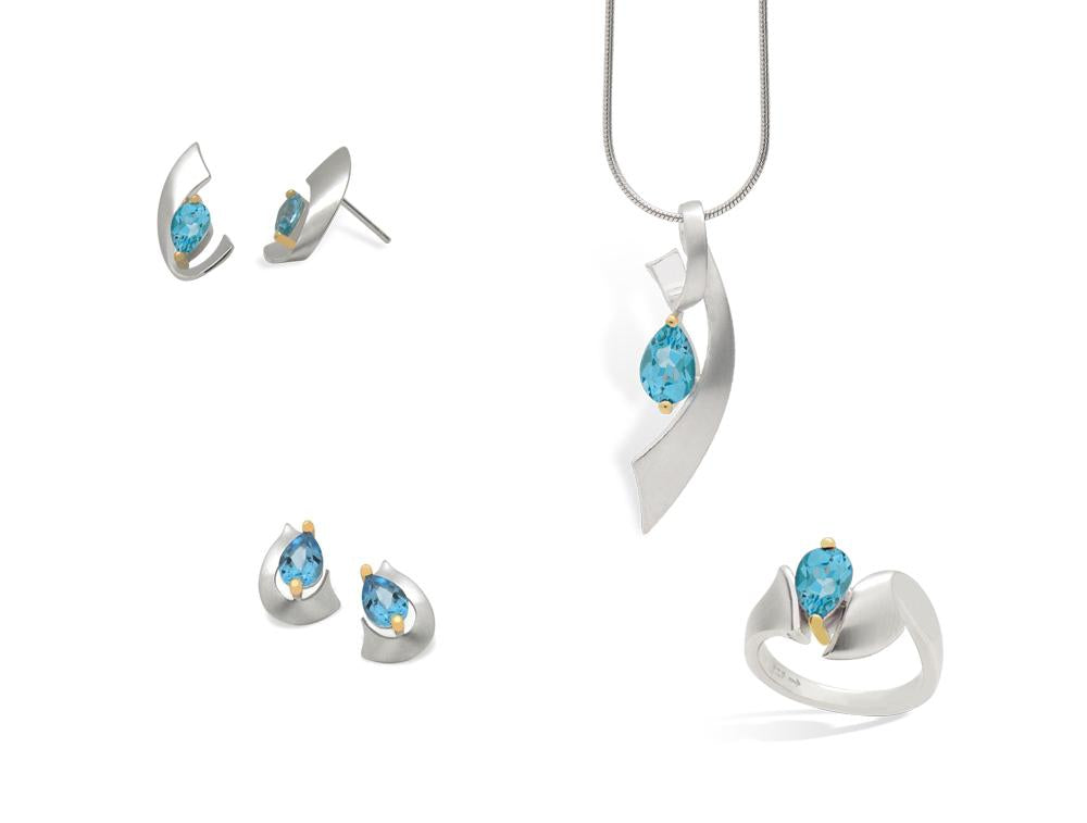 Blue Topaz and Green Quartz jewelry set in sterling silver - view 3