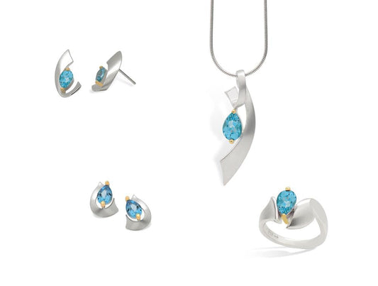 Blue Topaz and Green Quartz jewelry set in sterling silver - view 3