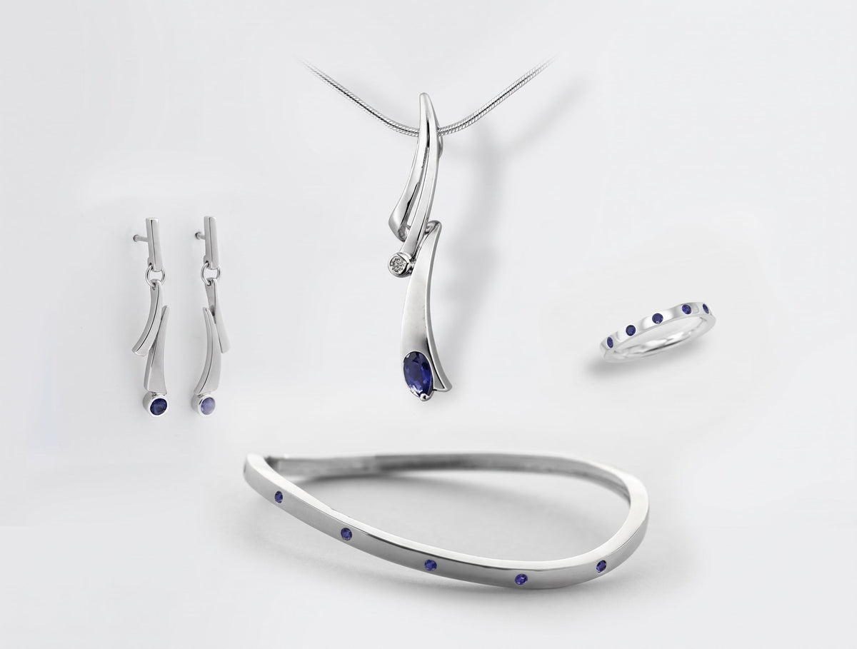 Delicate Iolite Design Group Jewelry Set in 925 Sterling Silver | Set 16