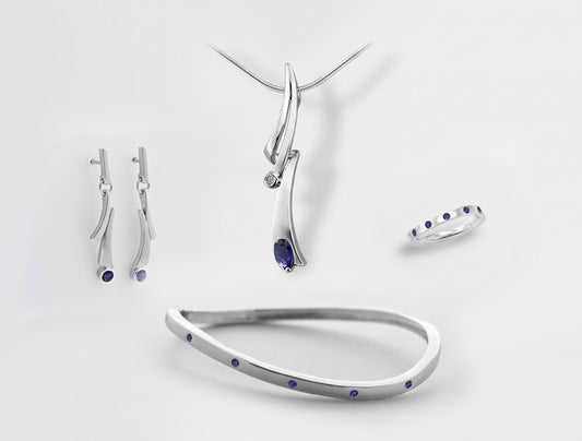 Delicate Iolite Design Group Jewelry Set in 925 Sterling Silver | Set 16