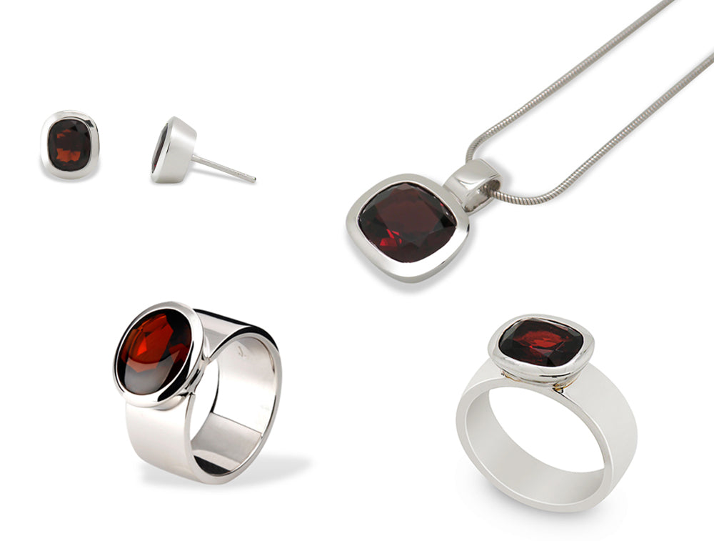 Garnet and Smokey Quartz jewelry set in sterling silver, style SET577