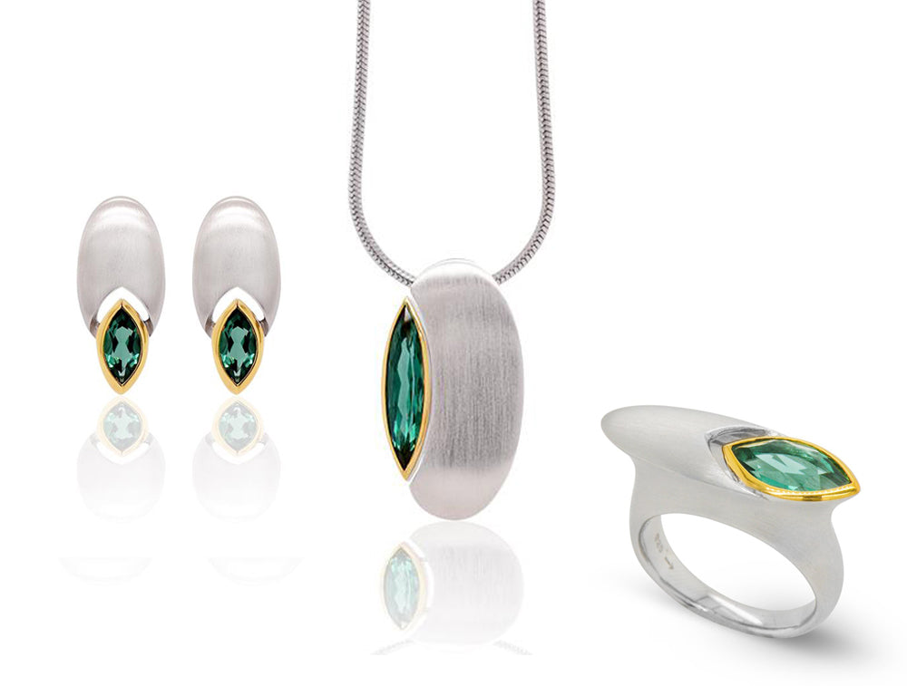 Blue Topaz and Green Quartz jewelry set in sterling silver, style SET411