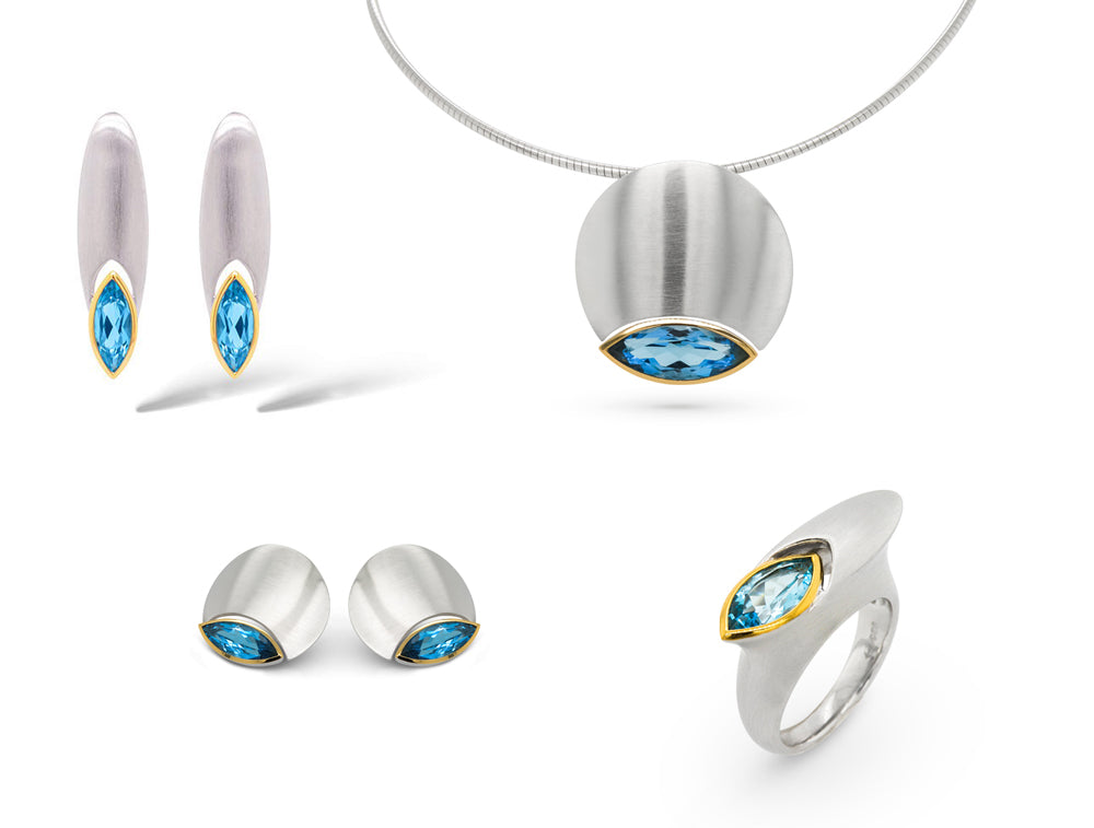 Blue Topaz and Green Quartz jewelry set in sterling silver, style SET413