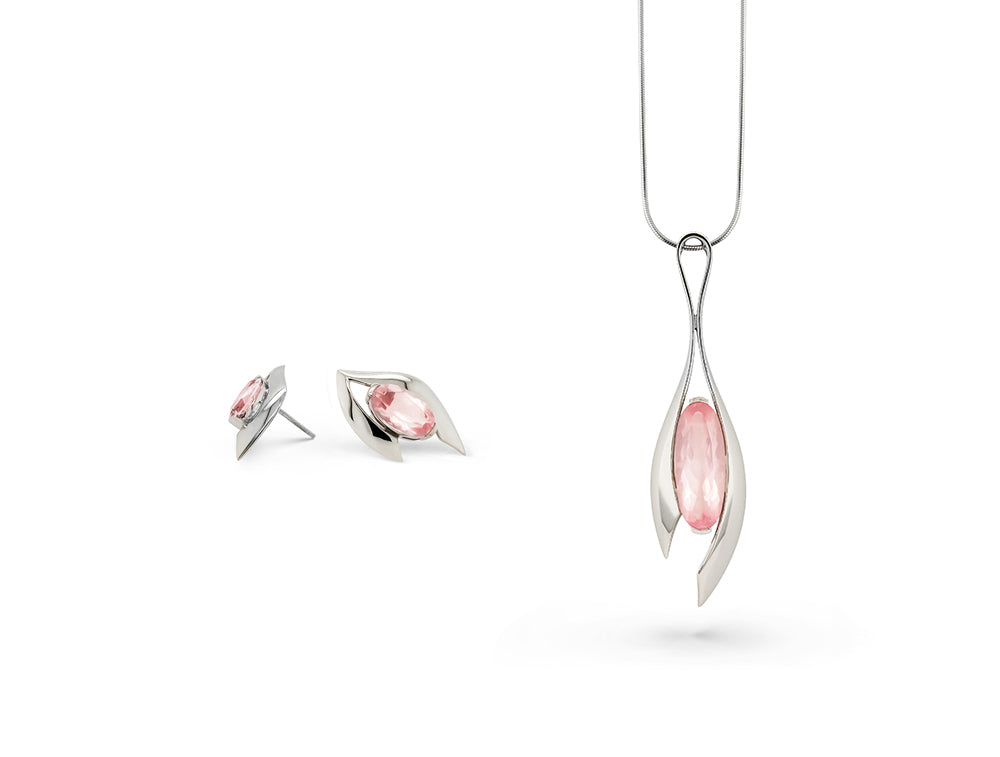 Rose Quartz jewelry set in sterling silver, style SET426