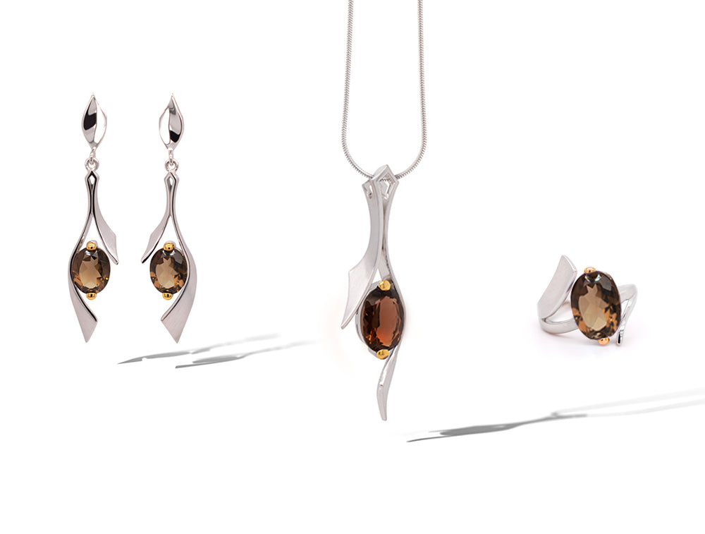 Blue Topaz and Rose Quartz jewelry set in sterling silver, style SET414 - view 2