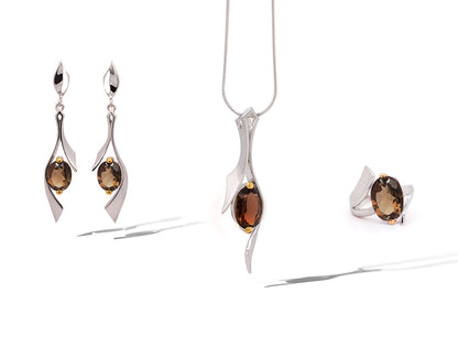 Blue Topaz and Rose Quartz jewelry set in sterling silver, style SET414 - view 2