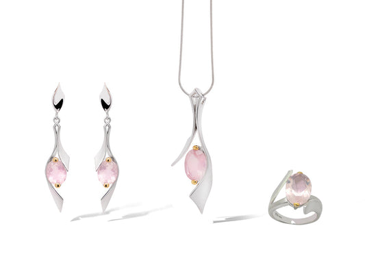 Blue Topaz and Rose Quartz jewelry set in sterling silver by Joryel Vera, style SET414