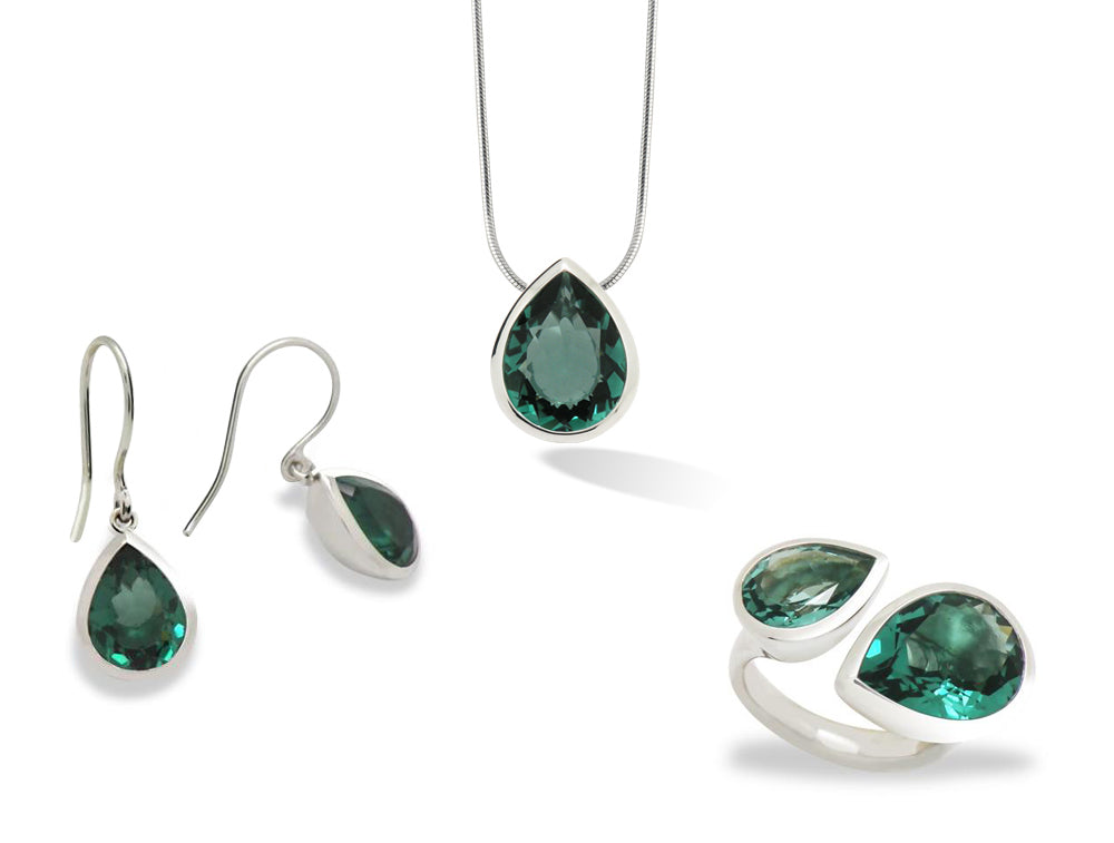 Green Quartz and Sky Blue Topaz jewelry set in sterling silver, style SET480 - view 2