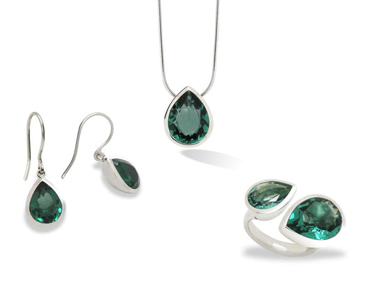 Green Quartz and Sky Blue Topaz jewelry set in sterling silver by Joryel Vera, style SET480 - view 2