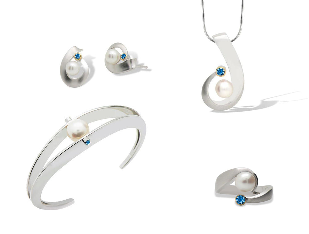 Blue Topaz and Garnet jewelry set in sterling silver, style SET156