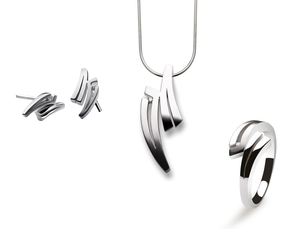 Diamond jewelry set in sterling silver, style SET501