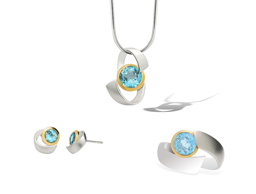 Sky Blue Topaz and Blue Topaz jewelry set in sterling silver - view 3
