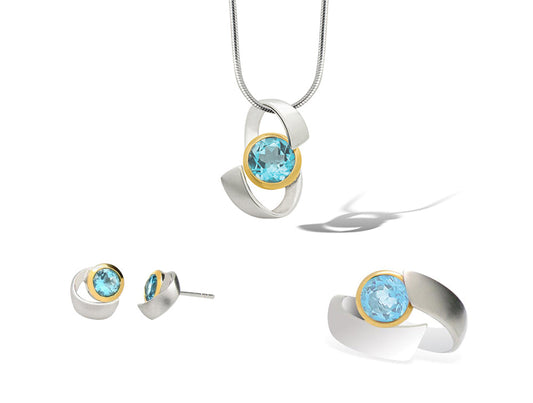 Sky Blue Topaz and Blue Topaz jewelry set in sterling silver - view 3