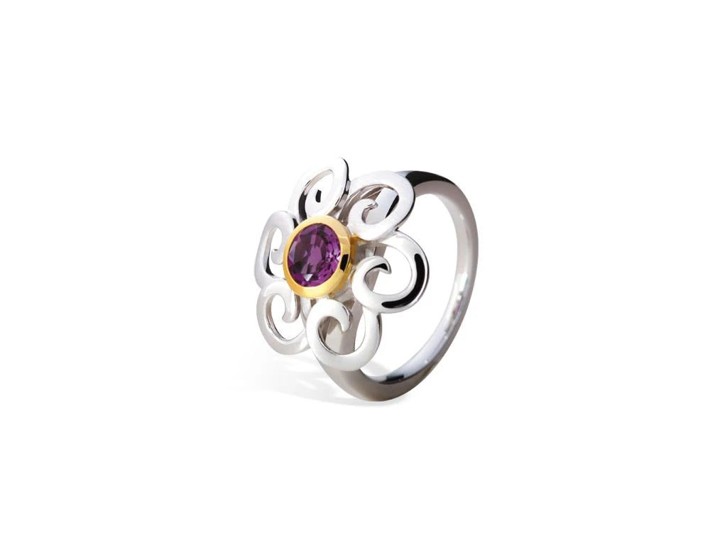 Amethyst and Blue Topaz ring in sterling silver, style R6104 - view 2