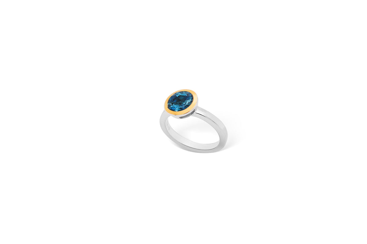 Blue Topaz and Citrine ring in sterling silver - view 3