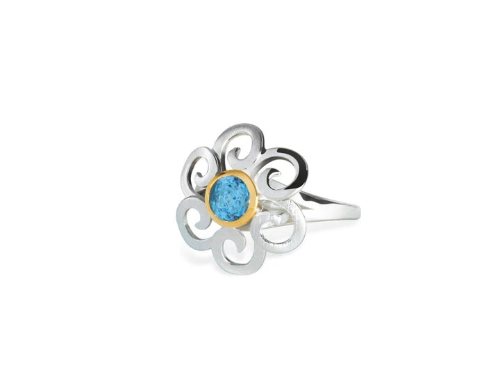 Amethyst and Blue Topaz ring in sterling silver, style R6104