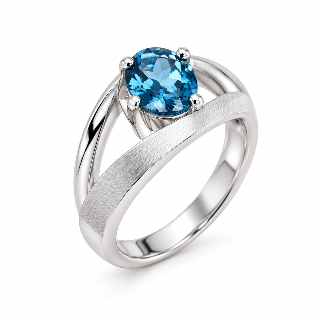 Amethyst and Blue Topaz ring in sterling silver, style R6986 - view 3