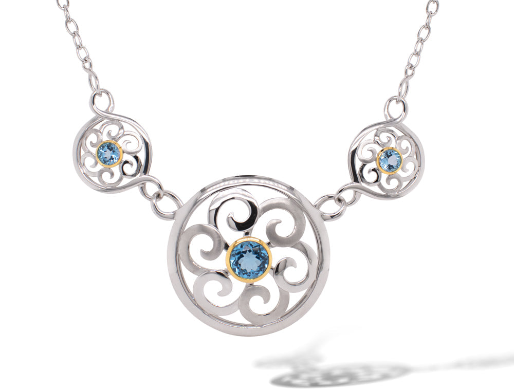 Garnet and Blue Topaz necklace in sterling silver, style N3326 - view 2