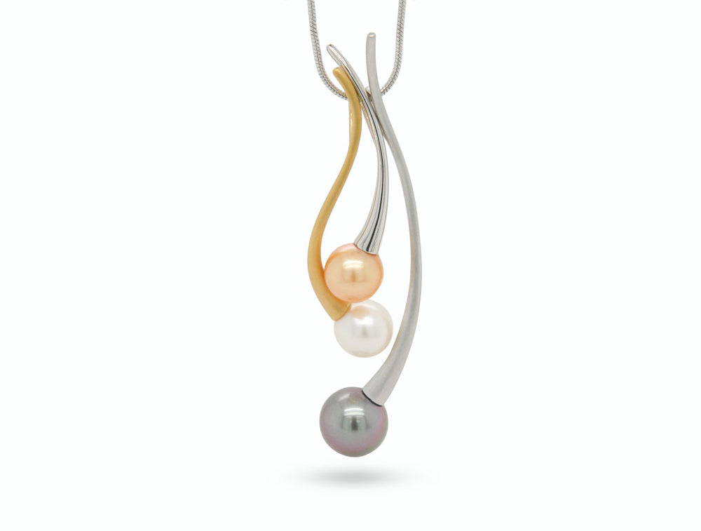 Cultured Pearl and South Sea Pearl pendant in sterling silver - view 2