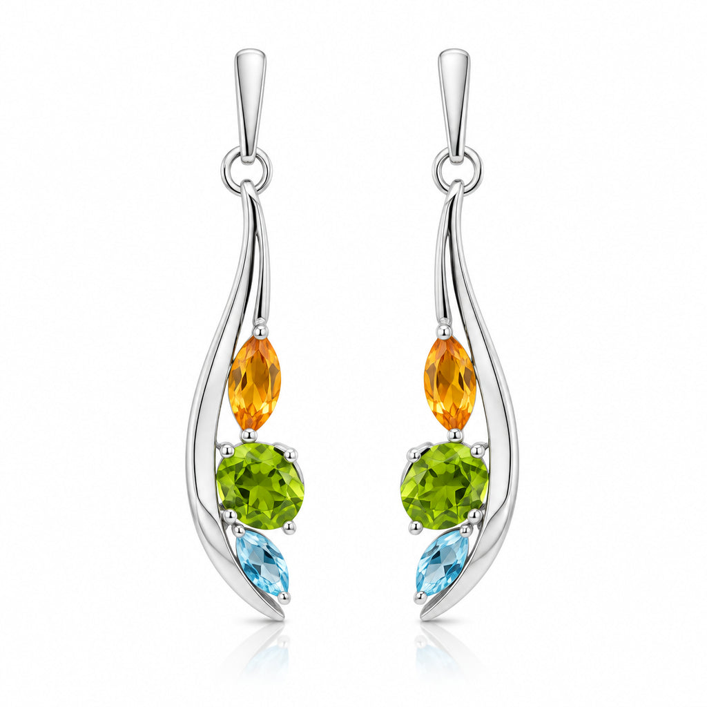 Peridot, Citrine and Blue Topaz earrings in sterling silver, style E9898 - view 3