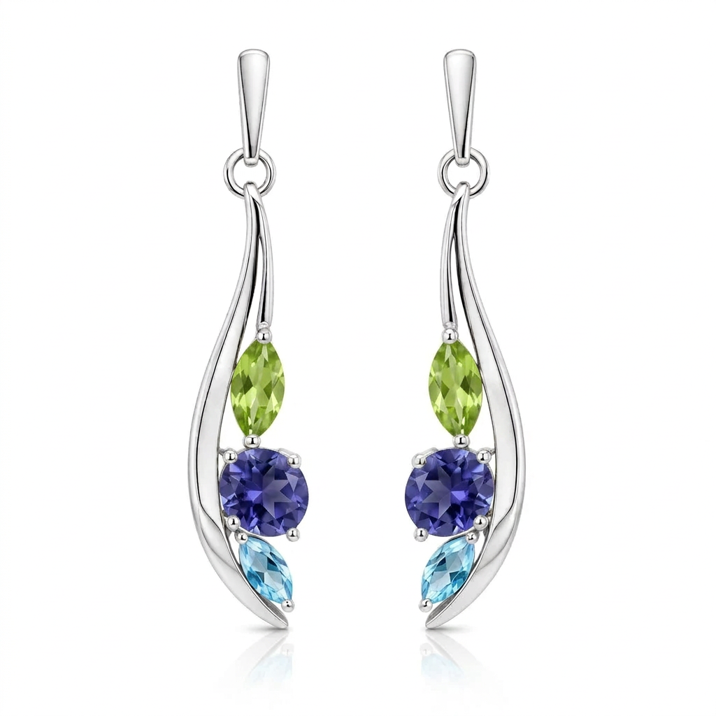 Multi Color Gemstone Earrings in 925 Sterling Silver | E9898